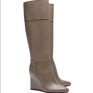Tory Burch Linnett Wedge Grey Porcini Leather Boot